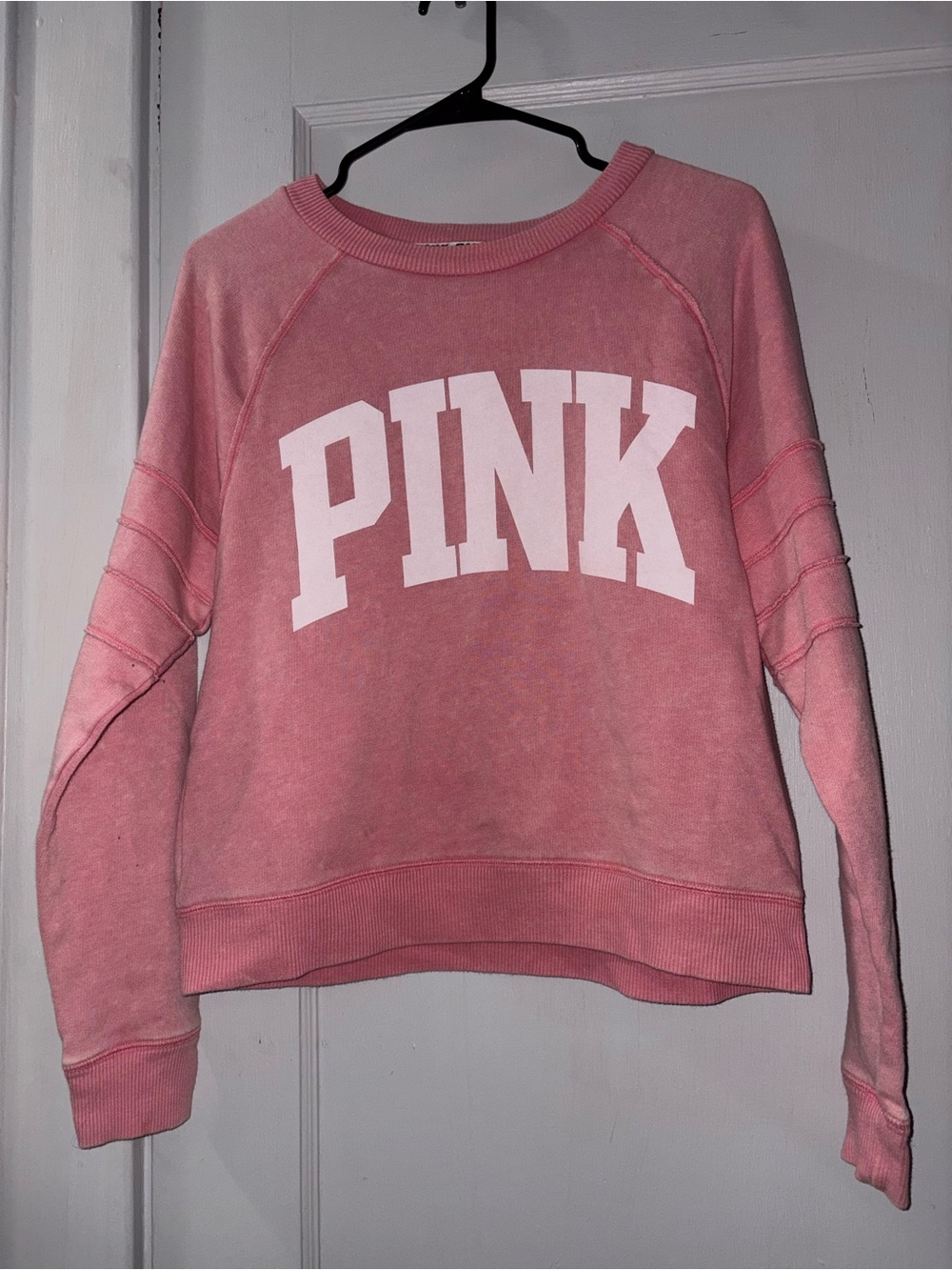 PINK Victoria's Secret Vintage-Wash Pink Crewneck Sweatshirt with White Logo
